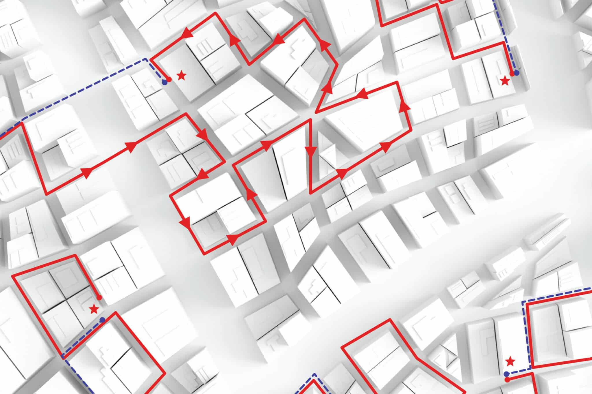 A map of a city with red arrows showing parking and mobility options.
