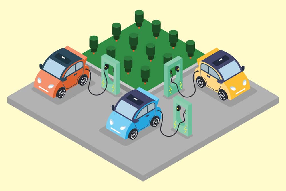 Illustration of parked cars charging