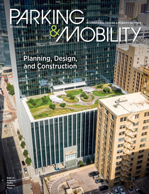 The cover of Parking & Mobility magazine featuring innovative construction in mobility.