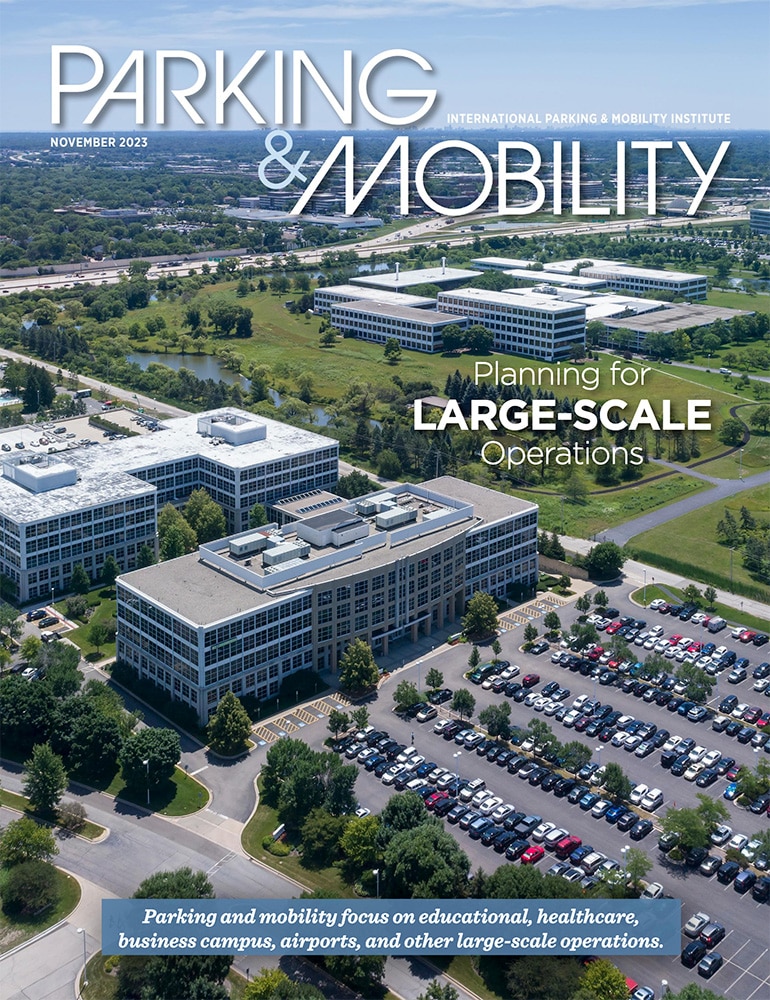 The cover of parking & mobility magazine showcases the future of 2023.